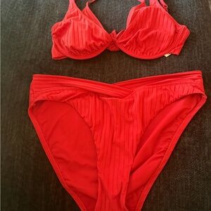 Sanctuary Red Ribbed Underwire Bikini Set